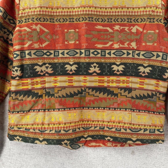 Chicos Jacket Womens Size XS Cropped Aztec Print Tan Red Green Metal Buttons - Picture 7 of 13